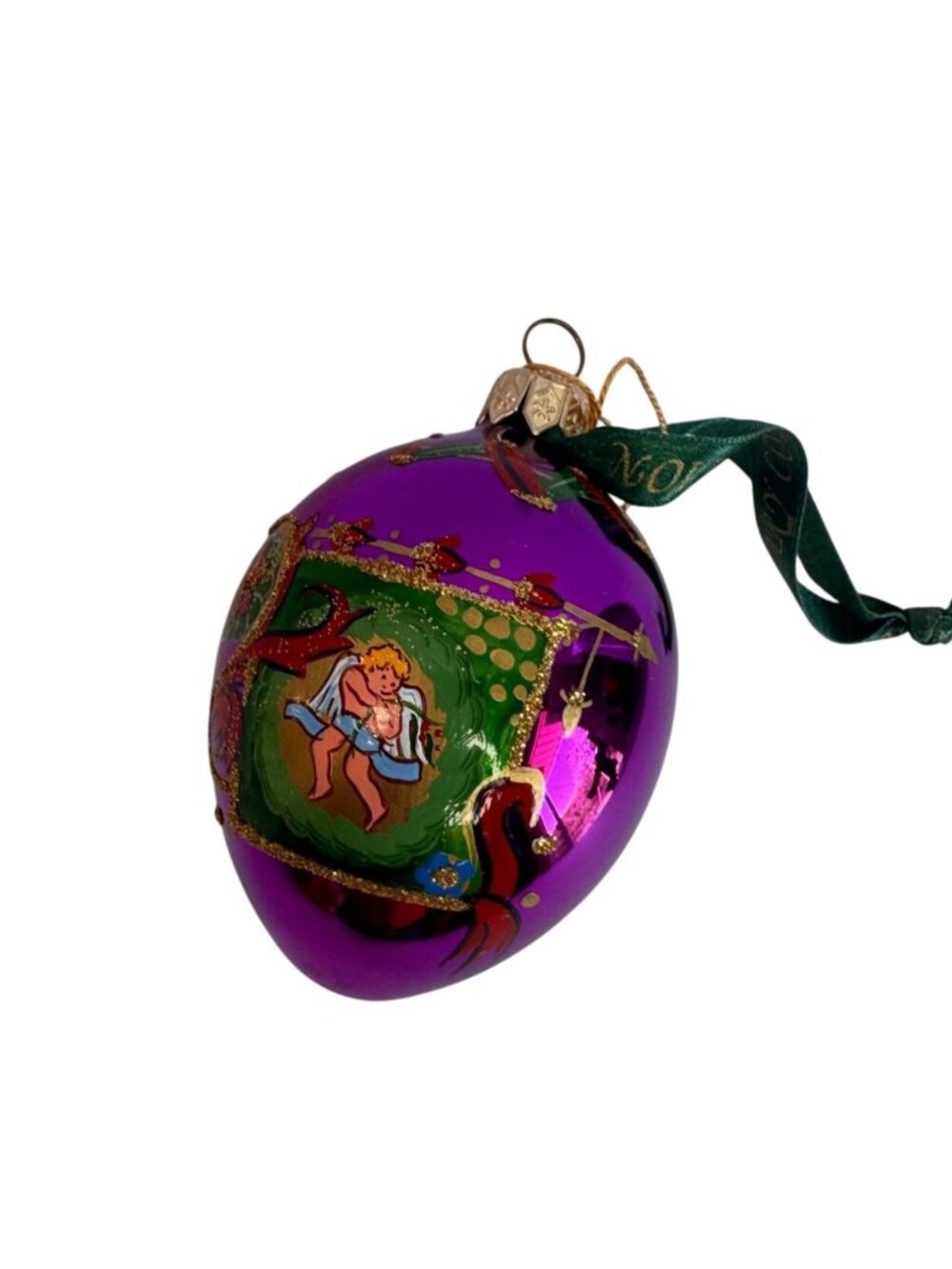 Polonaise Vatican Library Cherub Angel Purple Glass Ornament 4" Boxed - Picture 6 of 8